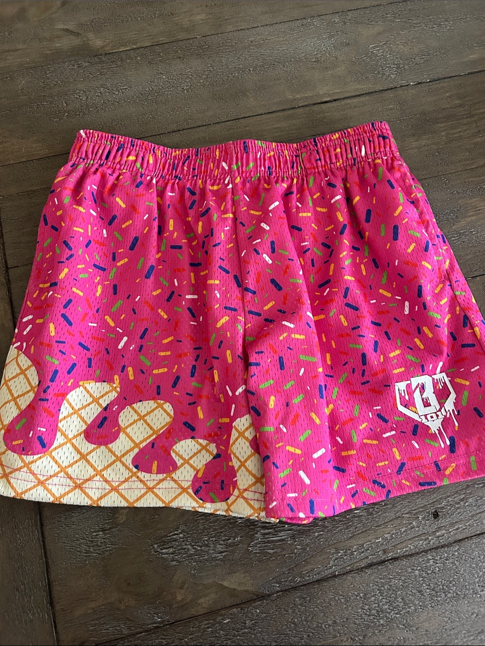 Youth baseball 101 Pink Sprinkles Ice Cream Cone Print Shorts